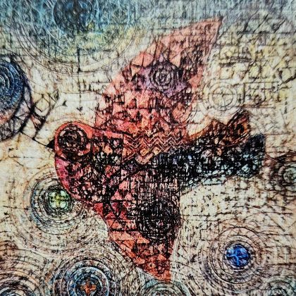 佐助カフェで出展した「揚村弘美 刻耀画 展」の展示イメージ