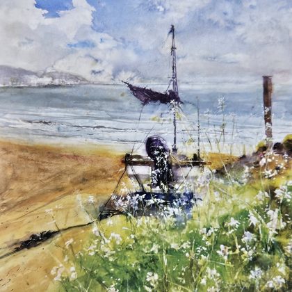 佐助カフェで出展した「森信也 水彩画展」の展示イメージ